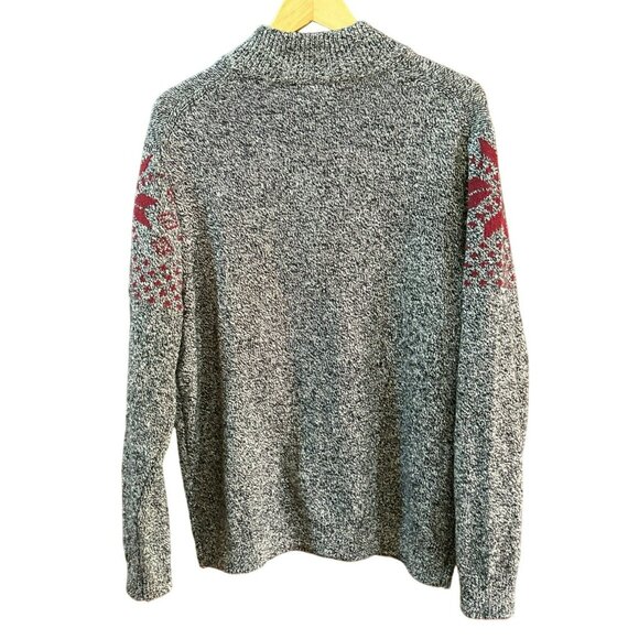 Vintage Croft Barrow Black Gray Red Quarter Zip Snowflake Long Sleeve Sweater - Picture 4 of 7